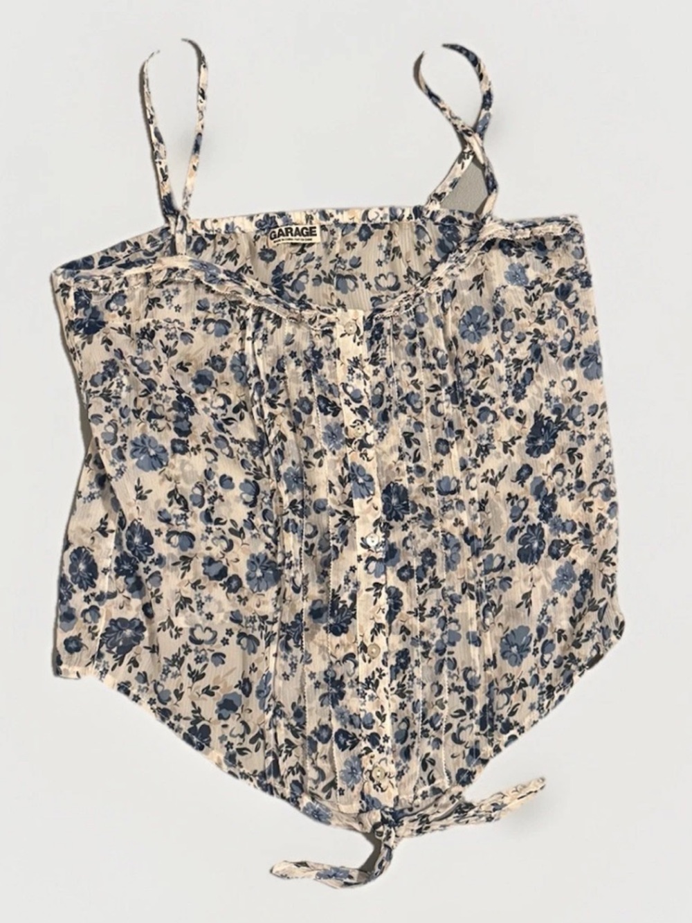 Garage Blue Floral Tie Front Cami Crop Top Adjustable Straps Size Small‎ S/P EUC